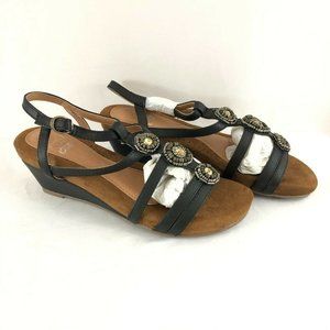 Alexis Leroy Womens Sandals Wedge Ankle Strap US 6